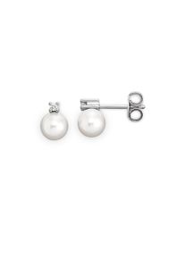 OROLINO Ohrstecker Gold 585 mit 2 wei&szlig;en Akoya-Perlen und 2x Brillant zus. 0,04ct.