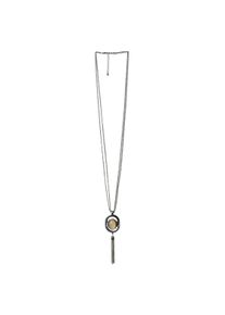 Steuer Modeschmuck Anh&auml;nger mit Kette oval mit Quaste mittig Glasstein