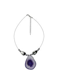 Steuer Modeschmuck Collier Drahtcollier silberfarben Silberelemente und Achatscheibe lila