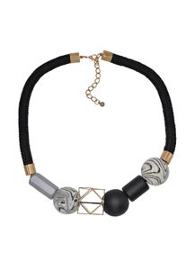 Steuer Modeschmuck Collier mit Zierde in schwarz/gold/wei&szlig; und silber