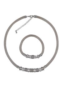 Steuer Modeschmuck Set Kette Armband Metall 48+7,0cm + 19,0cm Stretch Mesh Kugeln Metall