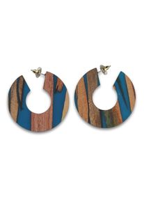 Steuer Modeschmuck Creolen Holz Acryl Petrol