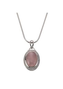 ZEEme Gemstones Halskette Silber 925 rhodiniert 42+5cm mit echtem Rosenquarz und Zirkonia-Steinen