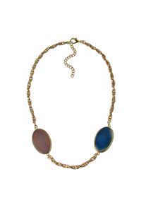 Steuer Modeschmuck Collier goldfarben mit 2 Achatscheiben braun und blau
