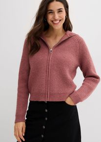 bonprix Strickjacke mit Kapuze, lila, Gr.48/50 (XL), Rippstrick-Cardigan mit Reisverschluss
