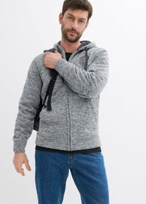 bonprix Kapuzen-Sweatjacke mit flauschigem Teddyfleece, grau, Gr.52/54 (L), Melierte Sweatjacke mit Teddyfutter und Kapuze