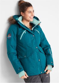 bonprix wasserdichte Funktions-Jacke, petrol, Gr.38, Praktische Regenjacke mit abnehmbarer Kapuze sowie abnehmbarem Fellimitat und verschlie&szlig;baren Taschen