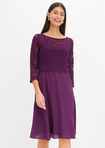 bonprix Minikleid mit Spitze, lila, Gr.32, Minikleid mit Chiffon-Rock und Spitzen-Oberteil mit Muschelsaum