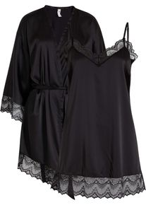bonprix Morgenmantel-Set: Kimono + Neglig&eacute; (2-tlg. Set), schwarz, Gr.36/38 (S), ein tolles Set mit sch&ouml;ner Spitze
