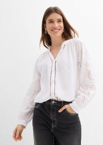 bonprix Tunikabluse aus luftigem Musselin, wei&szlig;, Gr.48, Mit Knopfleiste und tollen Details, 100% Baumwolle
