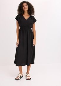 bonprix Jerseykleid aus luftigem Cr&ecirc;pe, schwarz, Gr.40/42 (M), Gesmocktes Jerseykleid mit &uuml;berschnittener Schulter