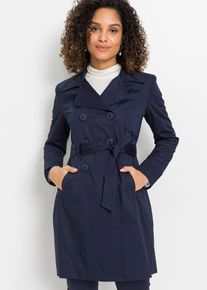bonprix Trenchcoat aus Baumwolle, blau, Gr.44, Charmanter Trenchcoat mit doppelreihiger Knopfleiste und Bindeg&uuml;rtel., 97% Baumwolle