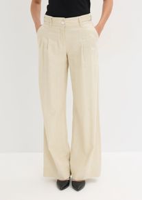 bonprix Palazzo-Hose aus leichtem Leinen-Mix, beige, Gr.42, Weite Bundfaltenhose mit verstellbaren Riegeln am Bund