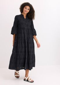 bonprix Midikleid aus reiner Baumwolle mit Lochstickerei, schwarz, Gr.44, Ein absolutes Must-Have, aus 100% Baumwolle
