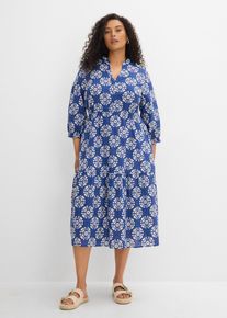 bonprix Weites Maxikleid aus reiner Baumwolle, blau, Gr.42, Weite Passform f&uuml;r viel Bewegungsfreiheit, mit Taschen, aus Viskose
