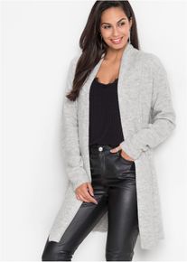 bonprix Longstrickjacke mit Schalkragen, grau, Gr.36/38 (S), Fein gerippte Schalkragen-Strickjacke in langer Form