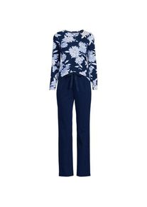 LANDS' END Gemustertes Pyjama-Set aus Baumwoll-Jersey, Damen,  Blau, Elasthan/Baumwoll-Mischung, by Lands' End