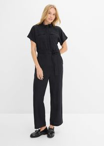 bonprix Jumpsuit aus flie&szlig;endem Lyocell, schwarz, Gr.44, Trendiger Jumpsuit aus flie&szlig;endem Lyocell mit G&uuml;rtel