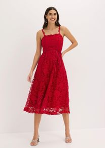 bonprix Spitzenkleid mit dekorierten Tr&auml;gern, rot, Gr.50, Romantisch und feminin: Spitzenkleid in Midi-L&auml;nge dekoriert mit Blumenspitzen an den Tr&auml;gern