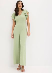 bonprix Overall aus strukturiertem Crepe, gr&uuml;n, Gr.46, Modern und feminin: Overall aus strukturiertem Crepe mit Mini-Volant-&Auml;rmel und Taillen-Einsatz