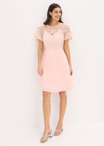 bonprix Spitzenkleid, rosa, Gr.54, Romantisch und feminin: Spitzenkleidin Mini-L&auml;nge aus romantischer Spitze mit Futter in Herzform am Ausschnitt und weiten &Auml;rmel