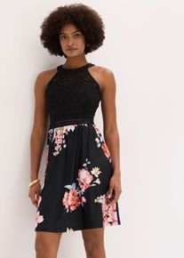 bonprix Jerseykleid mit Spitze, schwarz, Gr.44, Feminin und romantisch: Kleid mit bezaubernder Spitze und transparentem Anteil