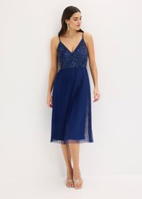 bonprix Midikleid mit Plissee-Rock und Paillettenstickerei, blau, Gr.46, Moder und feminin: Abendkleid mit Faltenrock und gemusterter Paillettenstickerei im Oberteil