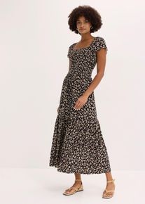 bonprix Maxikleid aus Viskose-Mix, schwarz, Gr.48/50 (XL), Modernes langes Kleid mit Smok, aus Viskose