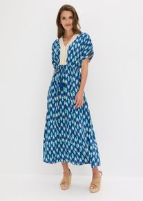 bonprix Maxikleid aus flie&szlig;ender Viskose, blau, Gr.50, bedrucktes Maxikleid aus flie&szlig;ender Viskose mit dekorativer Applikation vorne am Ausschnitt, aus Viskose