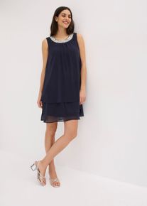bonprix Premium Kleid mit Applikation, blau, Gr.36, Elegantes und kaschierendes Minikleid aus feinem Chiffon mit einer Strasssteinverzierung am Ausschnitt