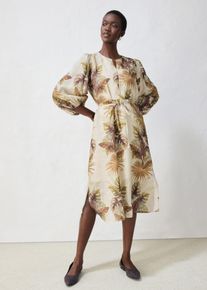 bonprix Maxikleid aus Ramie, beige, Gr.44, auff&auml;lliges Maxikleid mit langen Seitenschlitzen und Bindeg&uuml;rtel