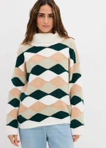 bonprix Rollkragenpullover mit Muster, wei&szlig;, Gr.36/38 (S), L&auml;ssiger Pullover mit Muster und Rollkragen