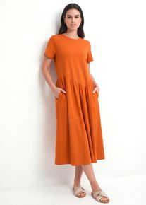 bonprix Jersey-Kleid aus reiner Bio-Baumwolle, orange, Gr.44/46 (L), Jersey-Kleid aus schwerer Baumwolle mit seitlichen Eingriffstaschen und asymmetrischer Teilungsnaht, aus 100% Baumwolle