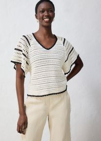 bonprix Ajour-Pullover mit Leinenanteil, wei&szlig;, Gr.48/50 (XL), Fr&uuml;hlinghafter Kurzarm Pullover aus sch&ouml;nem Baumwoll-Leinen Mix, aus Leinen
