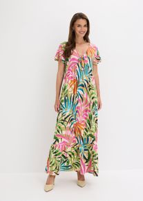 bonprix Jerseykleid aus softem Viskose-Mix, wei&szlig;, Gr.52/54 (XXL), sommerlich bedrucktes Jerseykleid in Maxil&auml;nge mit Volant am Saum, aus Viskose