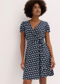 bonprix Jerseykleid aus Viskose-Mix, blau, Gr.48/50 (XL), Figurumspielendes Kleid mit Allover-Print und Bindeg&uuml;rtel, aus Viskose