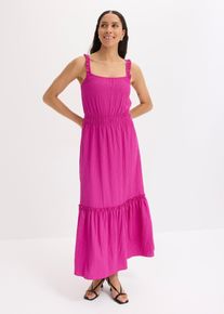 bonprix Maxikleid aus strukturiertem Jersey, pink, Gr.52/54 (XXL), schickes Jersey-Kleid mit Smok und Volant
