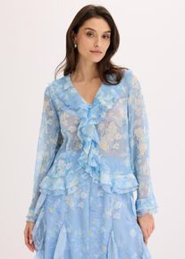 bonprix Chiffonbluse mit Volants, blau, Gr.40, Feminine Volant-Bluse mit tollem Print