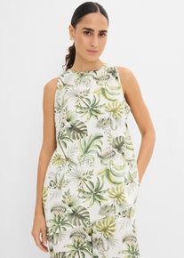 bonprix Bedruckte Bluse aus Leinen-Mix, wei&szlig;, Gr.52, Neckholder-Top mit asymmetrischem Saum aus luftigem Leinen-Mix, aus Leinen,Viskose