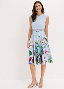 bonprix Midikleid mit Spitze, blau, Gr.54, Romantisch und feminin: Midikleid aus fester Scuba-Qualit&auml;t mit romantischer Spitze im Oberteil