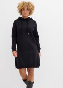 bonprix Sweatkleid aus Baumwoll-Mix, schwarz, Gr.36/38 (S), Lang&auml;rmliges Sweatkleid mit Kapuze und Gummizug, 60% Baumwolle