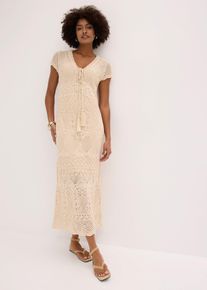 bonprix Strickkleid mit Ajour-Muster, beige, Gr.48/50 (XL), Hinrei&szlig;endes Strickkleid mit Ajour-Muster und Schn&uuml;rung, 50% Baumwolle