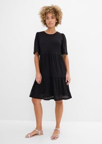 bonprix Shirtkleid, schwarz, Gr.48/50 (XL), Shortkleid mit Lochmuster