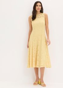 bonprix Spitzenkleid in Midi-L&auml;nge, gelb, Gr.52, Modern und feminin: Midikleid aus gl&auml;nzender Spitze mit ausgestelltem Rock