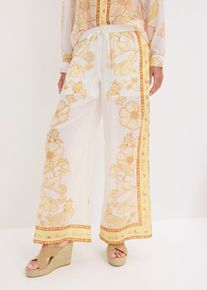 bonprix Palazzo-Hose, wei&szlig;, Gr.52, sommerliche Palazzo-Hose aus leichter Webware mit floralem Print und Gummibund