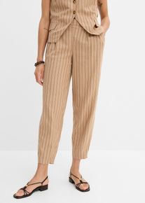 bonprix Schlupfhose aus k&uuml;hlendem Leinen-Mix, beige, Gr.40, Luftige Leinen-Mix Ballonhose mit Streifen, aus Leinen,Viskose