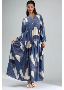 Bedrucktes Langarm-Viskose-Maxikleid