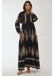 Bedrucktes Langarm-Viskose-Maxikleid