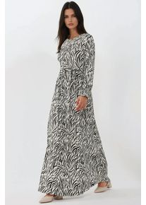Bedrucktes Maxikleid mit Rundhalsausschnitt und G&uuml;rtel