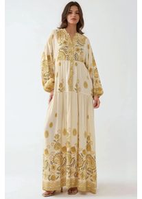Bedrucktes V-Ausschnitt Maxikleid mit Knopfdetails